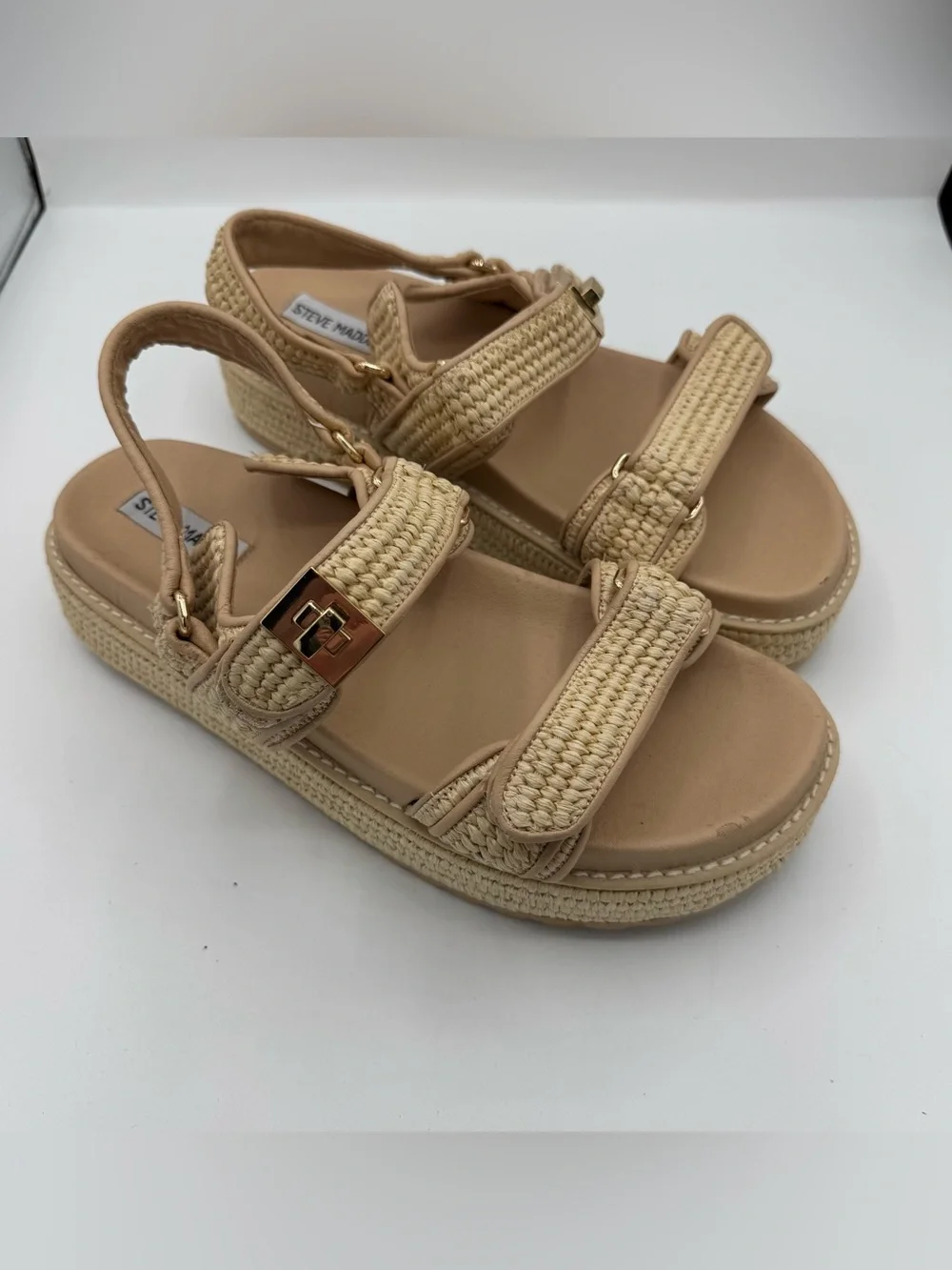 Steve Madden Big Mona Chunky Platform Sandal Natural Raffia size 11 NEW